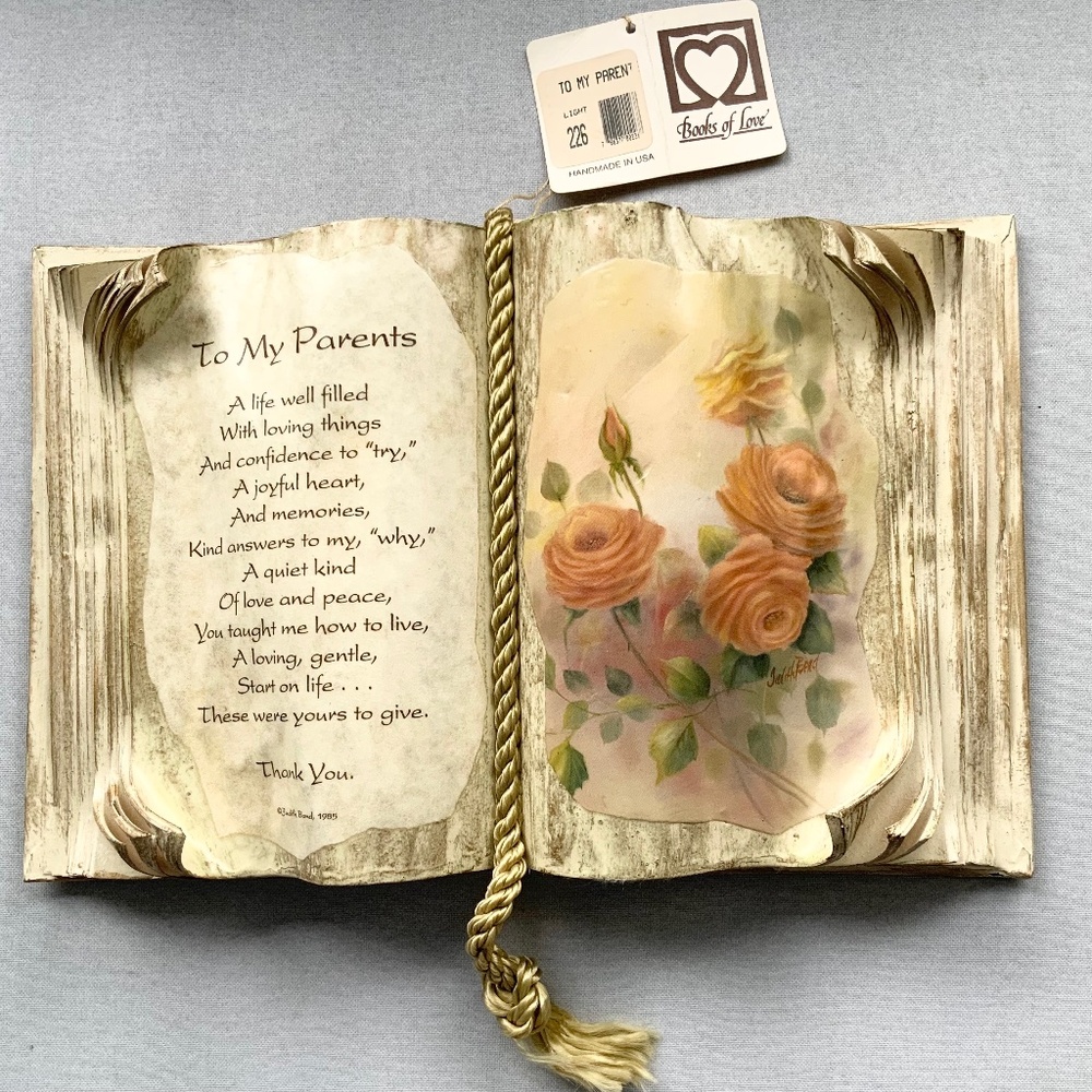 VINTAGE 1985 JUDITH BOND HANDMADE DECOUPAGE BOOKS OF LOVE TO MY PARENTS DECOR